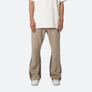 2026 High Casual Flared Sweatpants Men's Beige Spliced Straight Leg Pants <b>Elastic</b> <b>Waist</b> Breathable Cotton Blend Casual <b>Trousers</b> - Product Image 1
