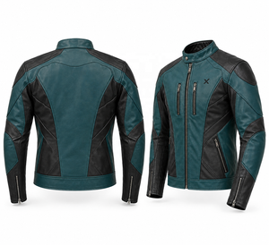 Veste de moto en cuir sur mesure OEM |   Noir, Teal, Marron, Bleu |   Fabricant OEM ODM |   Qualité de conception haut de gamme |   Vêtements de course | - Product Image 3