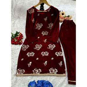 Hermoso conjunto de traje de fiesta para mujer con parte superior e inferior de trabajo bordada - Product Image 4