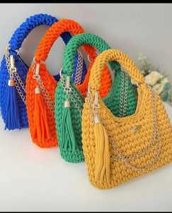 Women's Classic <b>Crochet</b> Saddle Tote Bag Glass Beaded Magnetic Knitted Shoulder Strap Crossbody Cute Design Wedding Casual - Product Image 5