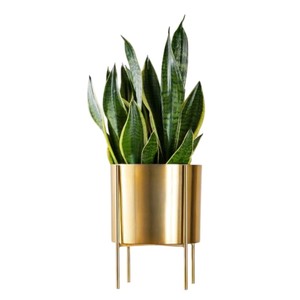 Macetero de metal dorado de último diseño con soporte de hierro para plantas, para decoración de interiores y exteriores, jardín y hogar, a bajo precio. - Product Image 1