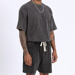 Men's Plus Size Black Short Sleeve T-Shirt Shorts <b>Set</b> Solid Color Casual Summer Wear <b>Knitted</b> Cotton Fabric - Product Image 4