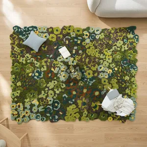 Tapis rectangulaire en laine et acrylique tufté à la main, motif floral, style bohème, à poils longs et épais, avec envers antidérapant en caoutchouc, pour salon - Product Image 3