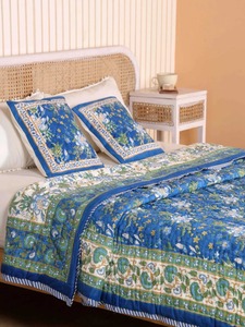 Traditional Blue Floral <b>Quilted</b> <b>Bedding</b> Set 100% Cotton Handmade All-Season Home Decor - Product Image 6
