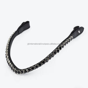 Fait à la main toutes les formes réglables boucles pression en cuir cheval sourcil bande avec cristaux noirs chaîne en métal bling sourcil bande - Product Image 1