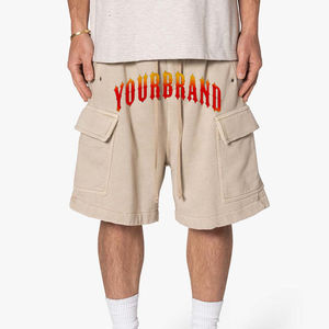 Shorts cargo en coton à séchage rapide de haute qualité pour hommes - Confort respirant en polaire, taille élastique avec cordon de serrage long - Product Image 1