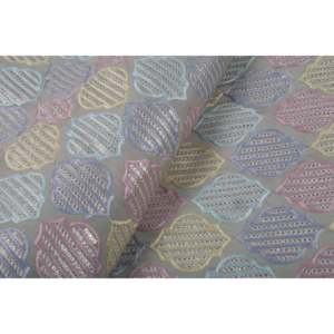 Tissu semi-soie satinée olive avec broderie géométrique, 58 pouces de large, respirant et extensible, vendu au mètre - Product Image 1