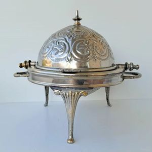 Calentador de Alimentos Moderno Tipo Cazuela Esférica, de Acero Inoxidable Plateado, con Base Geométrica en X Cortada con Láser - Product Image 6