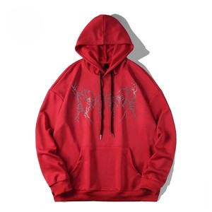 Sudadera con Capucha Roja para Hombre, Estilo Hip Hop, Tejida en Algodón, con Estampado de Letras con Pedrería, Talla Grande, para Invierno - Product Image 6