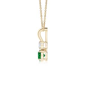 14K <b>Solid</b> <b>Gold</b> Prong-Set Round Natural Emerald And Diamond Two Stone <b>Pendant</b> Fine Jewellery Anniversary Gift For Her 2026 - Product Image 2