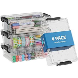 Set di 4 Astucci Trasparenti Extra Large in Plastica, Organizzatori per Matite e Pennarelli, Contenitori Impilabili per Artigianato, Nuova Categoria di Prodotti - Product Image 1