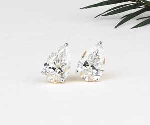 IGI Lab Diamond Tear <b>Drop</b> Studs Earrings Martiny 3-Prongs Studs Earrings, Diamond Stud Earring Pear Cut Diamond Dainty Earrings - Product Image 1