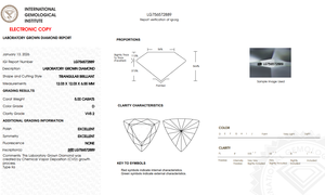 Diamante triangular de 5.00 quilates, color D, claridad VVS2, certificado IGI, cultivado en laboratorio |   Diamante Tallado Trilliaon |   Diamante Geométrico Incoloro para Joyería Personalizada - Product Image 2