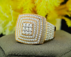 14K Yellow <b>Gold</b> Plated Men's Sterling Silver Vintage Cut Moissanite <b>Ring</b> 925 Silver Hip Hop Party Statement Jewelry - Product Image 5