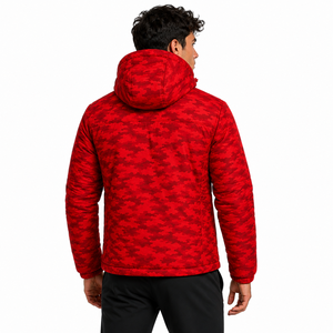 Veste d'hiver pour homme, rouge camouflage, à capuche, matelassée, imperméable, coupe-vent, isolante, décontractée, avec fermeture éclair et poches - Product Image 4