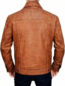 Veste en cuir d'agneau véritable de style vintage pour homme, marron, style trucker classique - Product Image 3