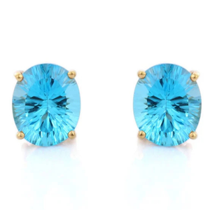 10K White Gold Oval Cut Blue Topaz Birthstone Stud Earrings - Product Image 1