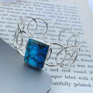 Pulsera de Turquesa Natural, Plata de Ley 925, Ajustable, Hecha a Mano, Joyería de Piedras Preciosas, Regalo para Ella - Product Image 4