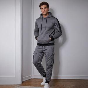 Conjunto Deportivo Casual de Otoño para Hombre, con Capucha, Color Sólido, Tejido de Poliéster y Algodón, Transpirable, con Múltiples Bolsillos, de Dos Piezas - Product Image 2
