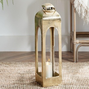 Faroles de Navidad Ecológicos de Diseño Moderno y Fantástico, Marco de Hierro Negro, Paneles de Vidrio Transparente, Asas de Bronce, para Jardín - Product Image 1