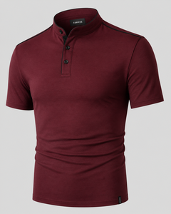 Camisa de Hombre Fawkes Negra de Manga Corta, Tejida, de Lona, con Cierre de Botones y Detalle de Costuras Rojas, Transpirable y Superventas - Product Image 5