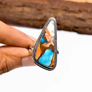 Bague ajustable en cuivre et turquoise, style bohème, argent sterling 925, bijoux faits à la main, cadeau pour femme - Product Image 4