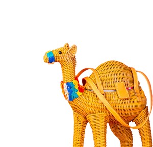 Animal Shaped <b>Wicker</b> Storage <b>Basket</b> With Orange <b>Handles</b> Plant Fiber Handmade Bohemian Design Decorative Organizer - Product Image 3