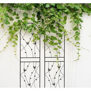 Set di 2 tralicci da giardino in metallo nero antiruggine da 180 cm x 50 cm, supporto per piante rampicanti da esterno, decorazione a farfalla per recinzioni e cancelli - Product Image 4