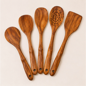 Ensemble de cuillères de cuisine en bois d'acacia, 5 pièces, spatule en bois artisanale et ustensiles de cuisine, écologiques, résistants à la chaleur, outils de cuisine - Product Image 3