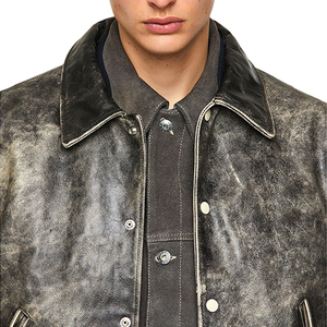 Blouson aviateur en cuir véritable pour homme, col rabattu, style vintage délavé, fermeture boutonnée, coupe classique, idéal pour l'automne - Product Image 6