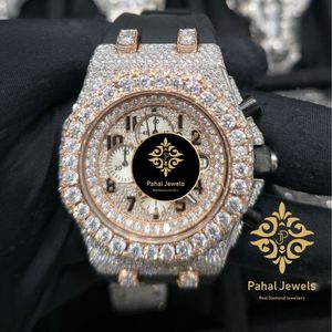 Montre de luxe Pahal Jewels avec diamants, 43 mm, cadran carré, cristal saphir, chronographe analogique, quartz, acier inoxydable 20 mm, unisexe pour homme et femme - Product Image 1