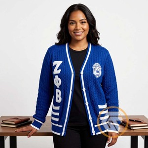 Tresors grecs : Cardigan décontracté en acrylique tricoté pour femme, brodé Zeta Phi Beta, couleur unie, à prix réduit, best-seller - Product Image 3