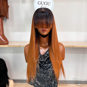 100% Vietnamese Luxury Glueless Bang <b>Wig</b> <b>Brown</b> Color 2x6 Closure Remy Human Hair Super Double Drawn Straight Black Women 100g - Product Image 6