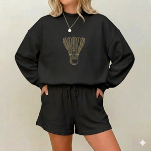 Women <b>Mock</b> <b>Neck</b> <b>Top</b> Styled With Shorts Set Daily Comfort Relaxed Fit Easy Outfit Casual Wear Modern Clothing - Product Image 1