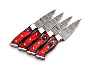 Customized Handmade 4 Pcs <b>Steak</b> <b>Knife</b> Set Damascus Steel &With Color Wood & With Leather Bag - Product Image 1