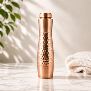 Best Selling Copper Water <b>Bottle</b> 2 tone Plain half Hammered Finish Portable Travel Drinkware Minimalist Design <b>750ml</b> 1 litre - Product Image 1
