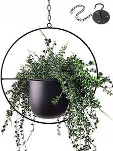 Modern Luxury Gold Metal Floating Circle Hanging Planter Round Loop Flower Pot Holder WithChain <b>Hook</b> For Home Wedding Decor Bulk - Product Image 5