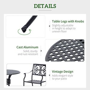 33\" Cast Aluminium Patio Dining <b>Table</b> <b>Round</b> Outdoor Bistro <b>Table</b> with Umbrella Hole <b>Folding</b> for Garden & Exterior in Black - Product Image 5