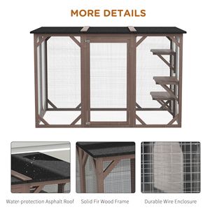 Ampio Recinto per Gatti da Esterno in Legno Marrone, Resistente alle Intemperie, 71 X 32 X 44, 3 Piattaforme, Catio per Razze Medie e Grandi - Product Image 5