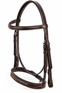 Brida para Caballo de Cuero Genuino con Frenteal Acolchado, Cosería Decorativa Blanca, Correa para la Nariz y Hebillas de Latón para Equitación - Product Image 6