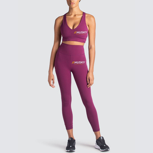 HUSKY Women's Ribbed Sports <b>Bra</b> & Leggings Set <b>Blue</b> Seamless Fitness Wear Breathable Racerback Scoop Neck Medium Support - Product Image 4