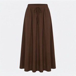 Jupe trapèze pour femme à taille élastique avec cordon de serrage, couleur unie, longueur cheville, style décontracté, en polyester, coton et tissu mousseline - Product Image 1