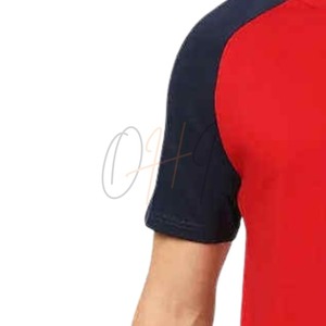 Men's <b>Tie</b>-Dye Breathable Oversized Two-Tone Raglan Short Sleeve T-Shirt in Red and <b>Navy</b> Blue 100% Cotton - Product Image 4