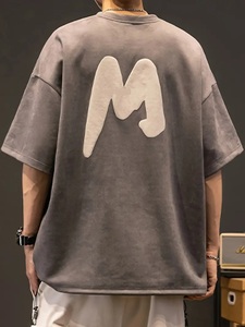 Camiseta de manga corta informal de algodón pesado 100% Vintage lavada con estampado de letras de ajuste relajado tela de rizo de verano transpirable - Product Image 2