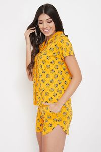 Conjunto de Pijama de Manga Corta con Estampado Amarillo para Mujer, Tejido de Algodón Transpirable, Cierre de Botones, Corte Regular - Product Image 3