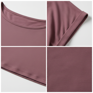 Crop Top Short Sleeve Round Neck Breathable Loose Fit Active Wear <b>Rolled</b> Cuff Casual Custom OEM Wholesale Manufacturer - Product Image 5