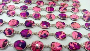 Natural Mohave Pink Calcite Purple <b>Copper</b> Turquoise 12-15mm Bezel <b>chain</b> - Product Image 6