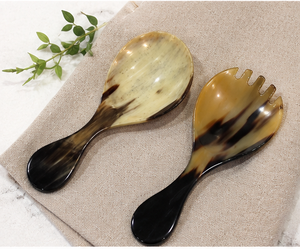Natural Handmade Eco-Friendly Durable Luxury Buffalo Horn Server Set with Spoon & Fork Serving Utensils - Product Image 1