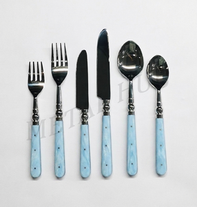 Ensemble de couverts Sky Quartz en acier inoxydable avec manche en résine, service de 6 pièces, finition argent brillant, vaisselle de luxe pour table à manger, cadeau - Product Image 3