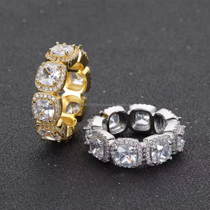 Venta al por mayor de plata 925, joyería de Hip Hop de moda, anillo de moissanita helado, anillo de diamante de corte cuadrado chapado en oro Micro pavé para hombres - Product Image 2